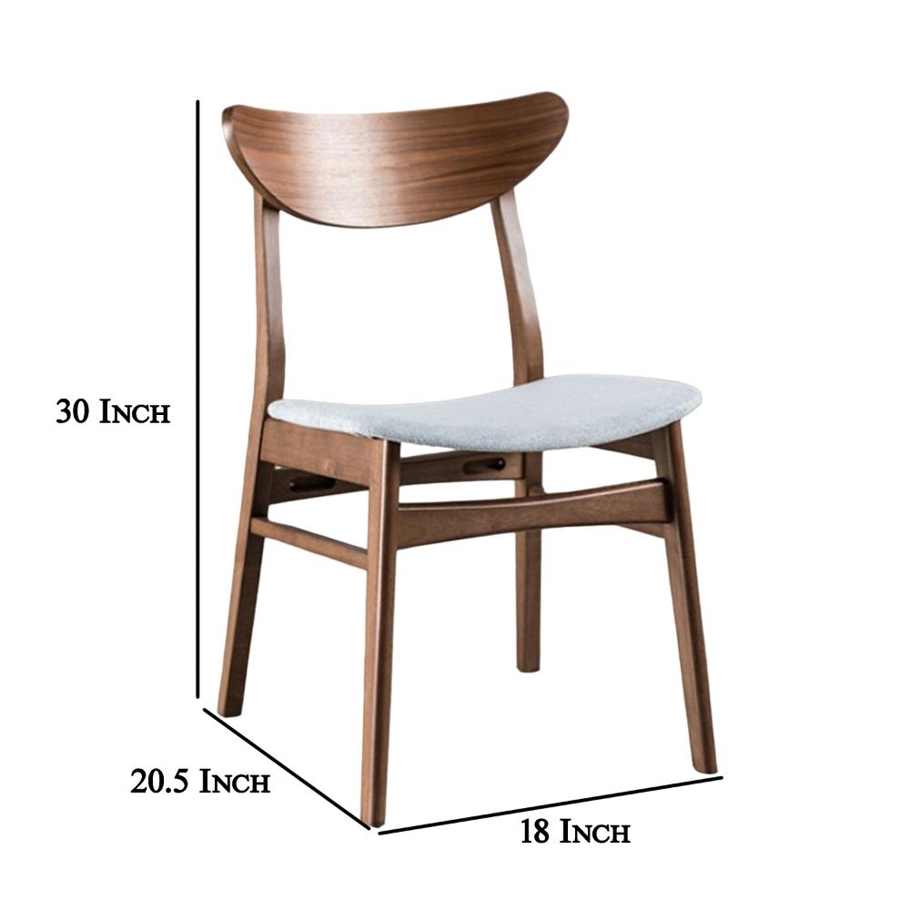 Benjara Skie Side Dining Chair Set of 2, Curved Panel Back, Angle Legs, Gray Fabric
