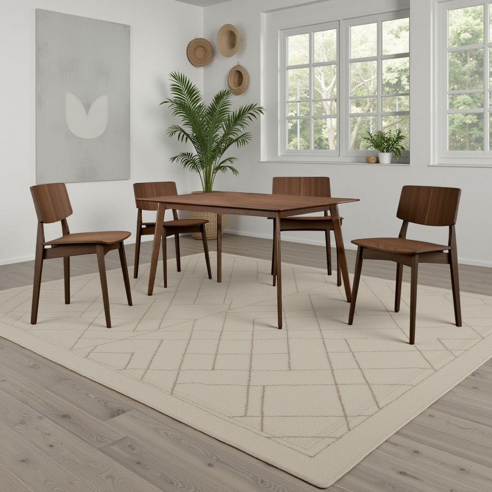 Benjara Skie Dining Table, 59 Inch Rectangular Top, Angled Legs, Brown Solid Wood