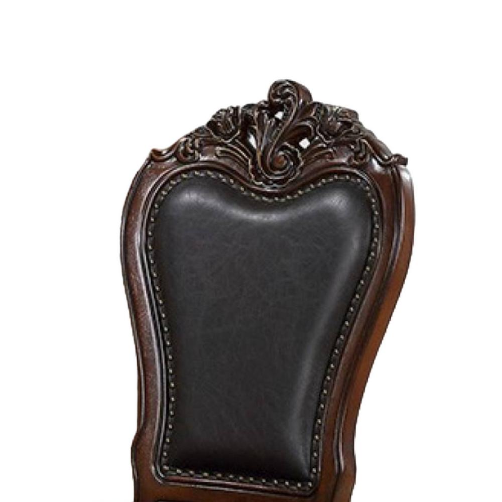 Benjara Zenie Dining Side Chair Set of 2, Cabriole Legs, Faux Leather, Cherry Brown