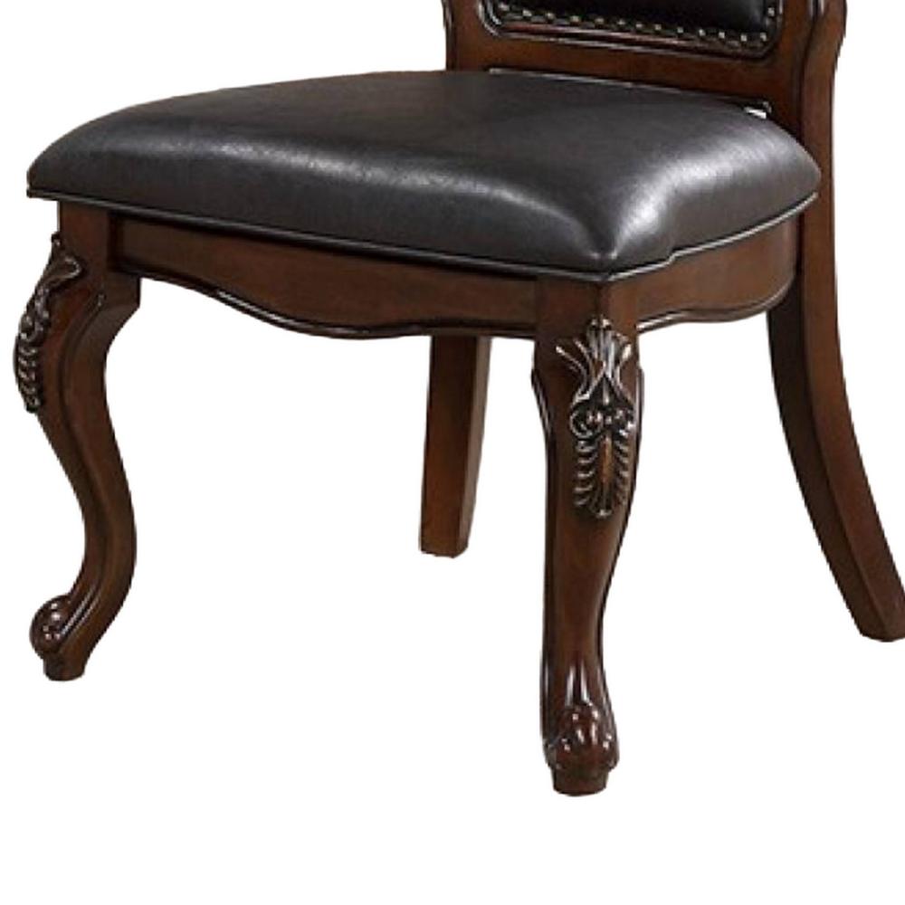 Benjara Zenie Dining Side Chair Set of 2, Cabriole Legs, Faux Leather, Cherry Brown