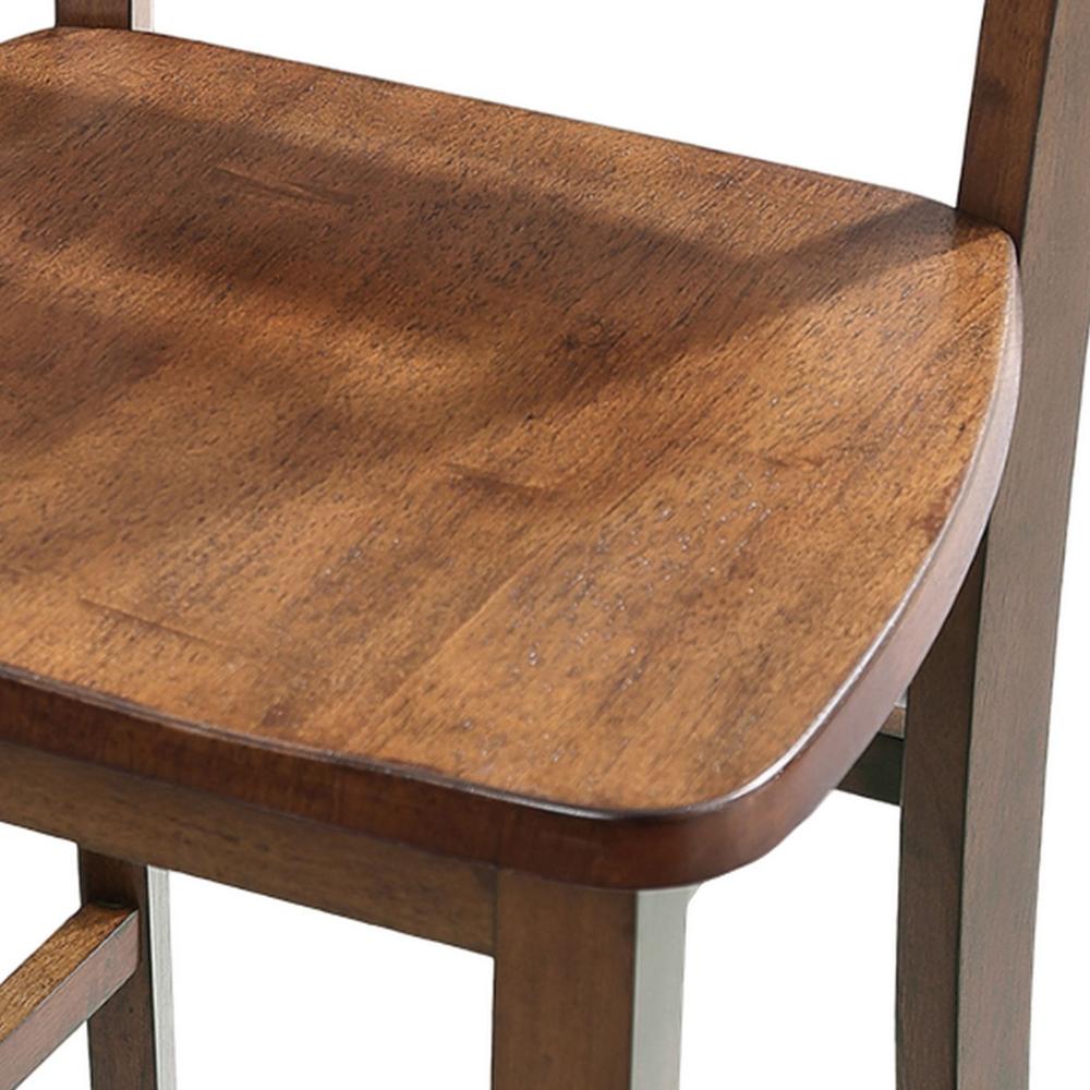 Benjara Lasie 5 Piece Dining Table Set, 4 Chairs, Slatted Backs, Brown Solid Wood