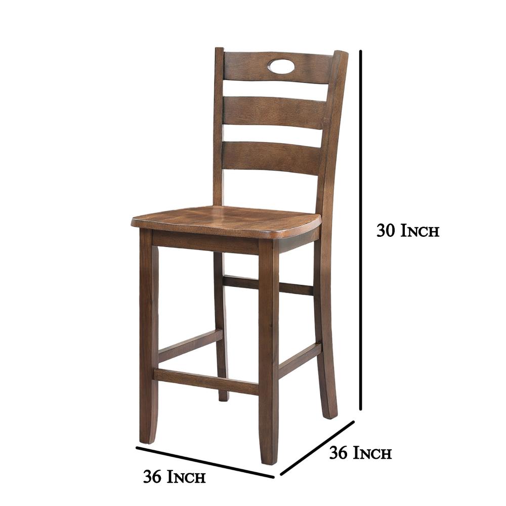 Benjara Lasie 5 Piece Dining Table Set, 4 Chairs, Slatted Backs, Brown Solid Wood