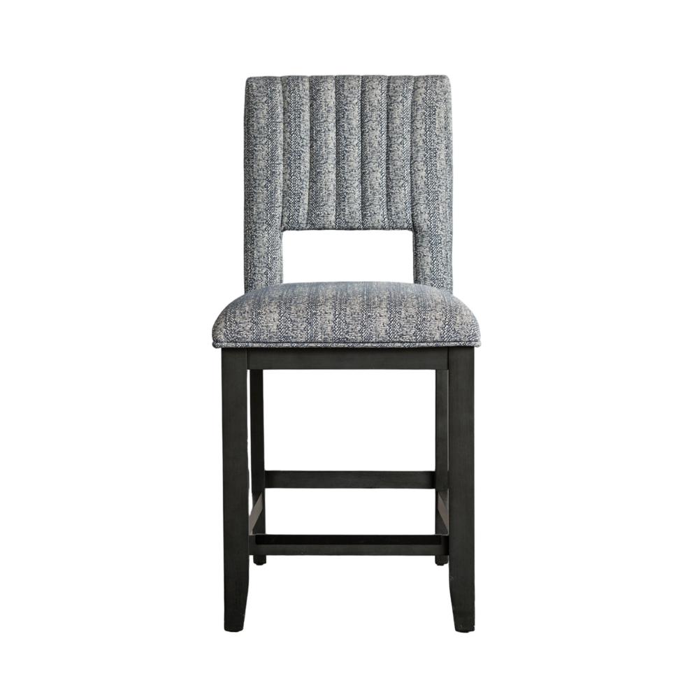 Benjara Manny Counter Height Chair Set of 2, Bluish Gray Fabric Seat And Back