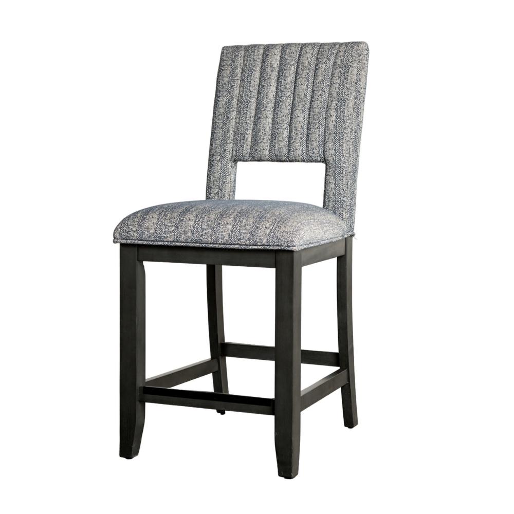 Benjara Manny Counter Height Chair Set of 2, Bluish Gray Fabric Seat And Back