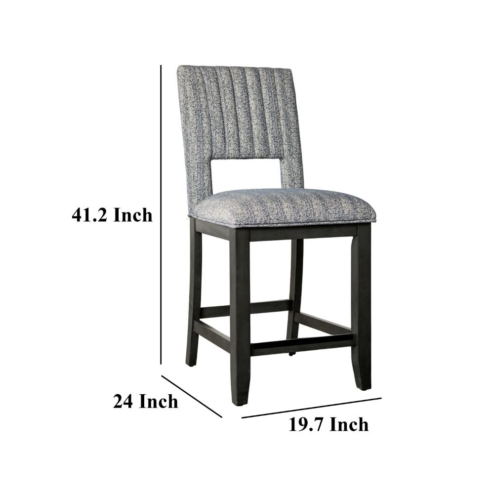 Benjara Manny Counter Height Chair Set of 2, Bluish Gray Fabric Seat And Back