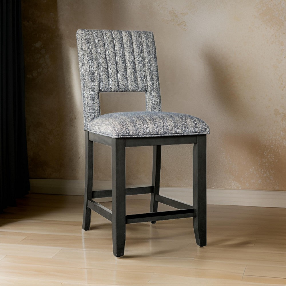 Benjara Manny Counter Height Chair Set of 2, Bluish Gray Fabric Seat And Back