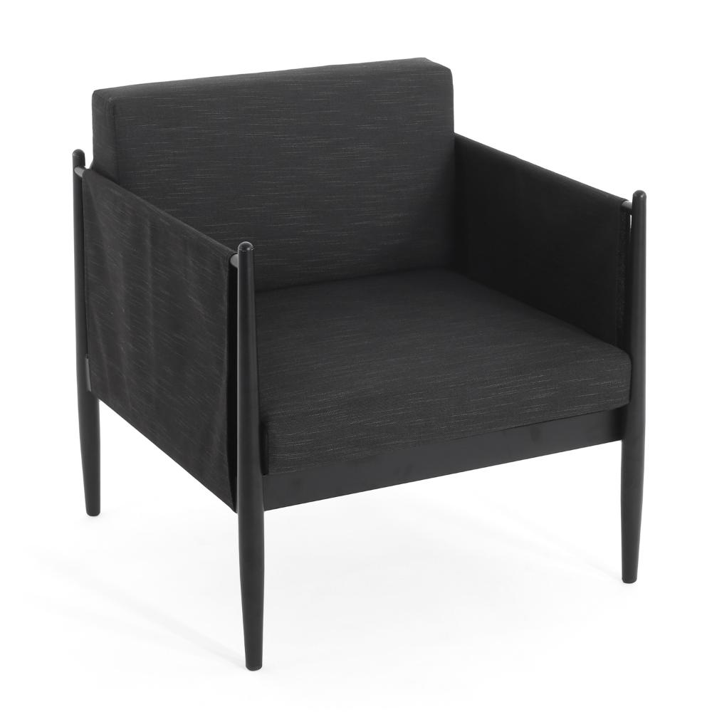 Benjara Jackie Outdoor Club Accent Chair, Black, Dark Gray Cushions, Aluminium