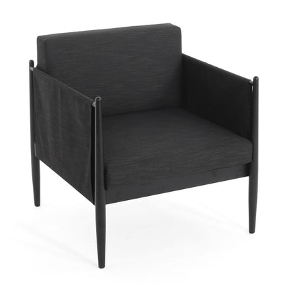 Benjara Jackie Outdoor Club Accent Chair, Black, Dark Gray Cushions, Aluminium