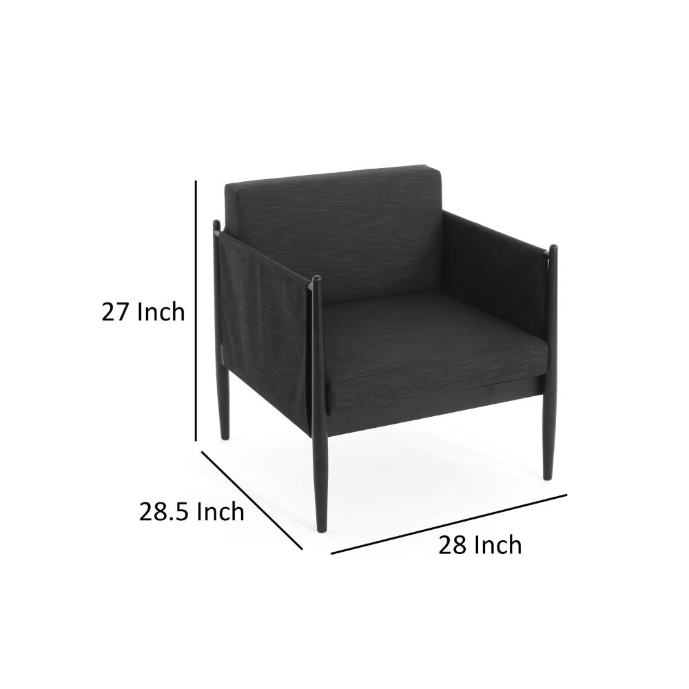 Benjara Jackie Outdoor Club Accent Chair, Black, Dark Gray Cushions, Aluminium