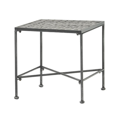 Benjara Lucia Side End Table, Black, Silver Outdoor Iron Frame, Square 18 Inch