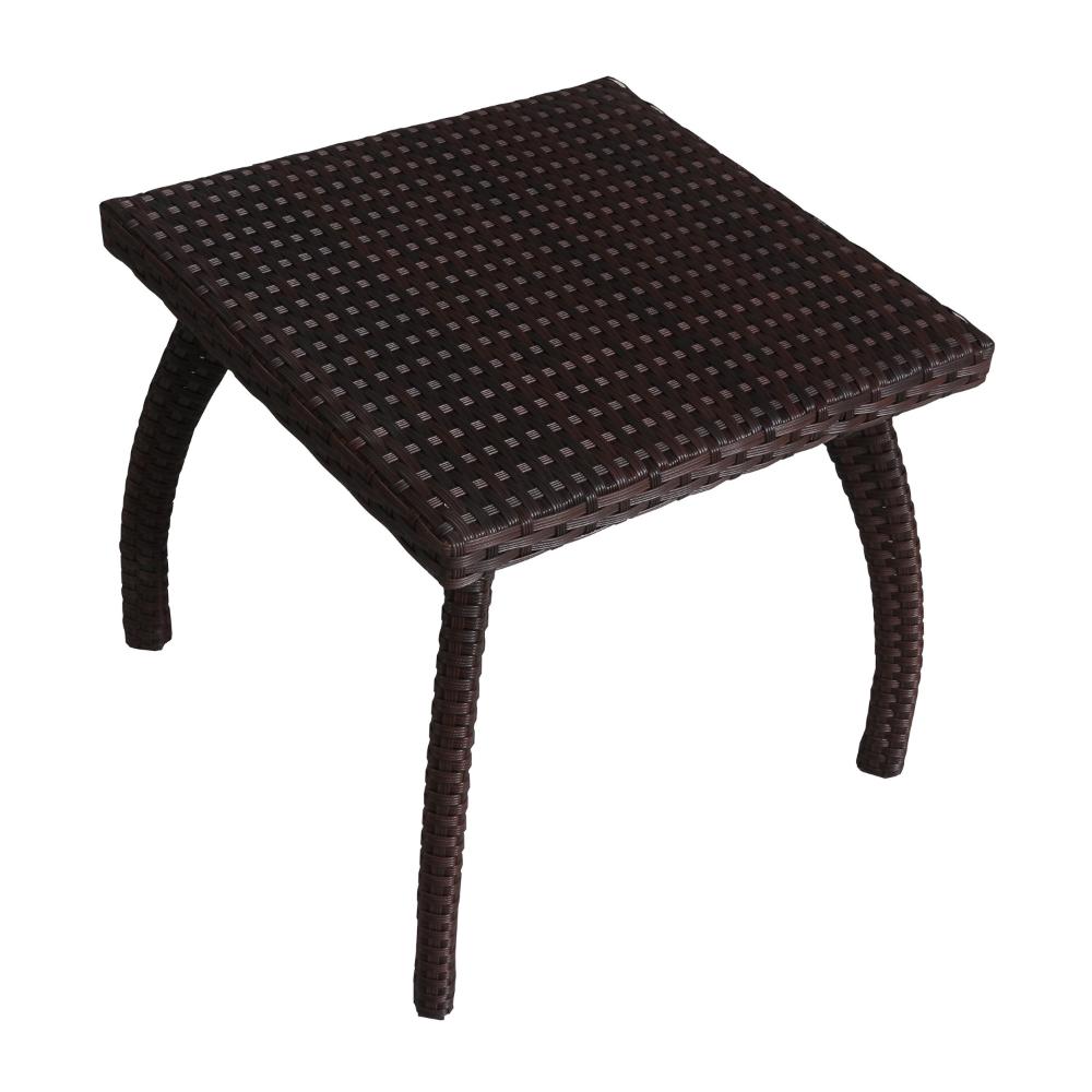Benjara Honi Side End Table, Square 19 Inch Brown Outdoor Rattan, Iron, Curved Legs