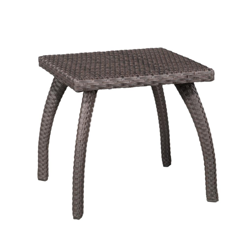 Benjara Honi Side End Table, Square 19 Inch Brown Outdoor Rattan, Iron, Curved Legs