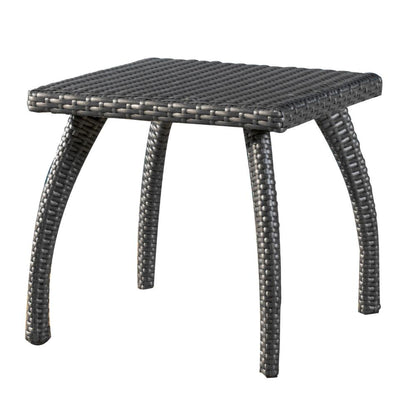 Benjara Honi Side End Table, Square 19 Inch, Gray Outdoor Rattan, Iron, Curved Legs