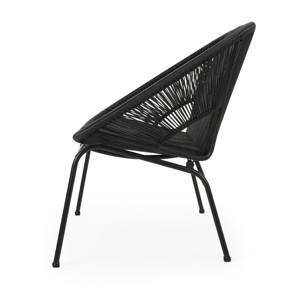 Benjara Remma Loveseat, Outdoor Rattan, Basket Woven, Black Iron Frame, 52 Inch