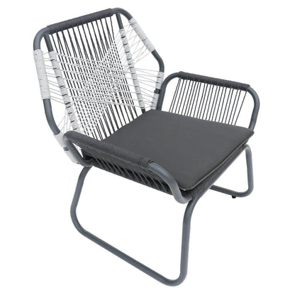 Benjara Ciao Accent Club Chair Set of 2, Outdoor Gray Cushions, Gray Rope And Steel