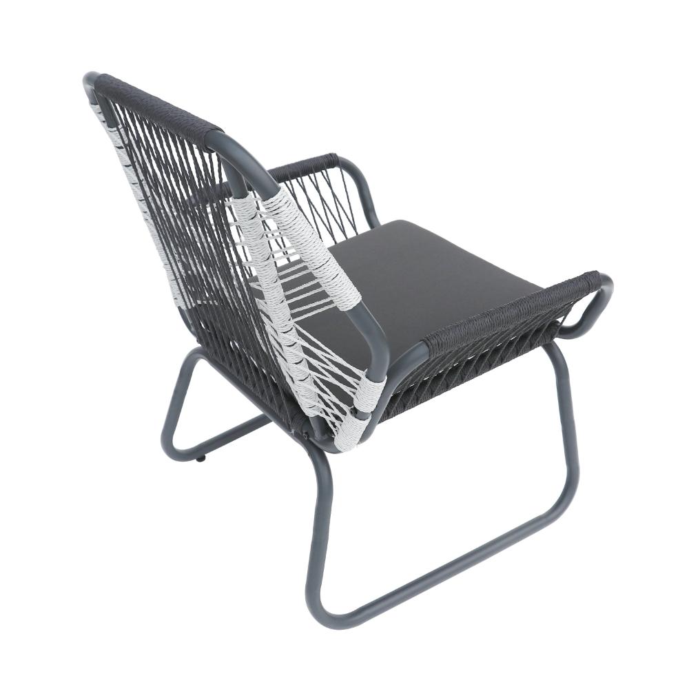 Benjara Ciao Accent Club Chair Set of 2, Outdoor Gray Cushions, Gray Rope And Steel
