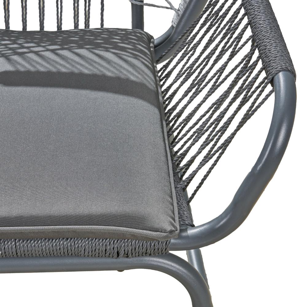 Benjara Ciao Accent Club Chair Set of 2, Outdoor Gray Cushions, Gray Rope And Steel