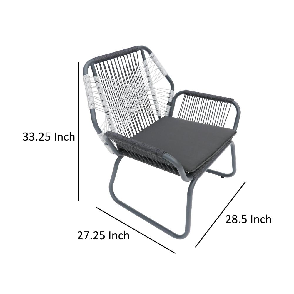 Benjara Ciao Accent Club Chair Set of 2, Outdoor Gray Cushions, Gray Rope And Steel