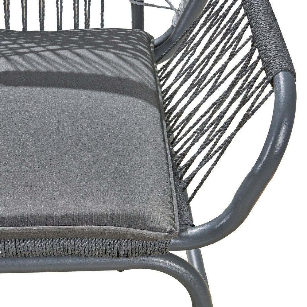 Benjara Ciao Accent Club Chair Set of 2, Outdoor Gray Cushions, Gray Rope And Steel