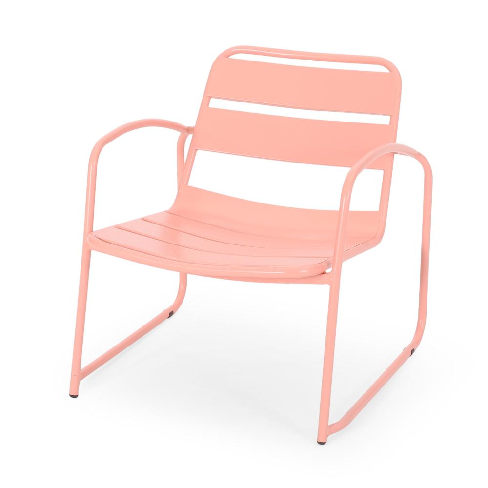 Benjara Gigi Outdoor Accent Chair Set of 2, Powder Coated Iron in Peach Finish