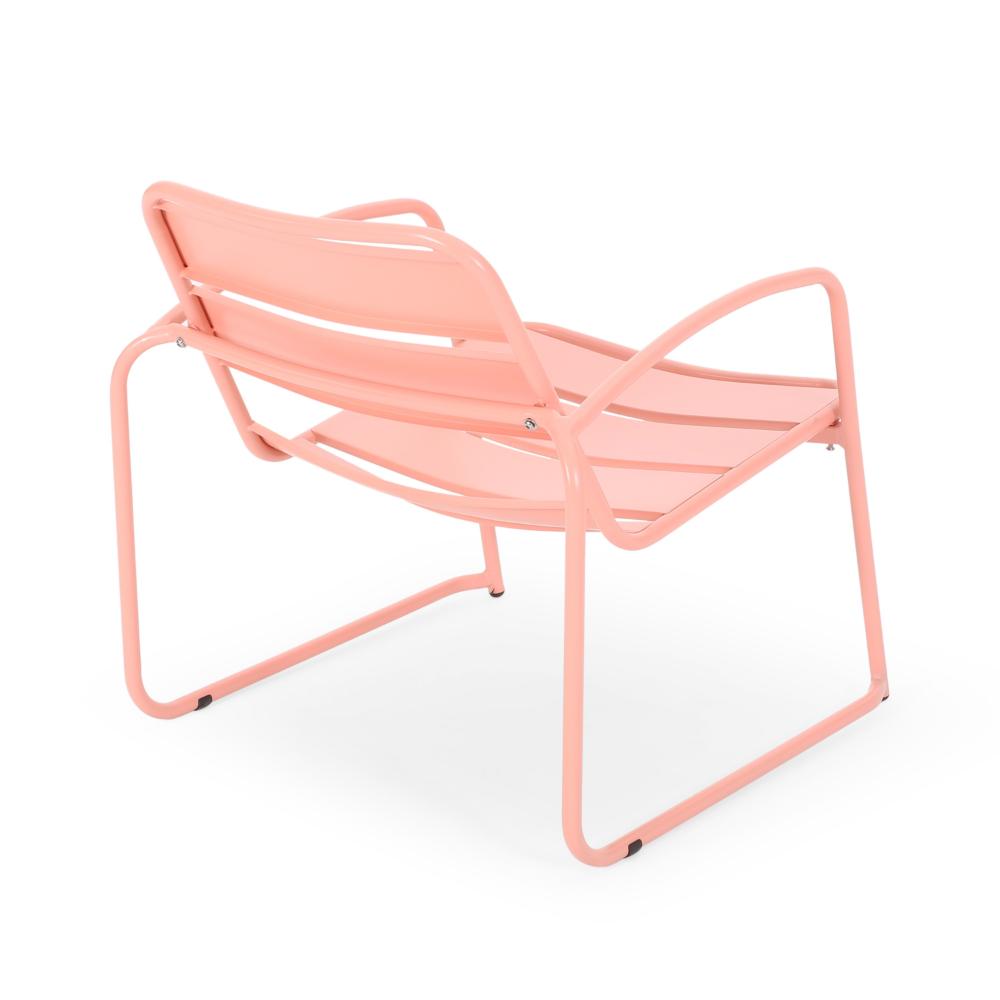 Benjara Gigi Outdoor Accent Chair Set of 2, Powder Coated Iron in Peach Finish