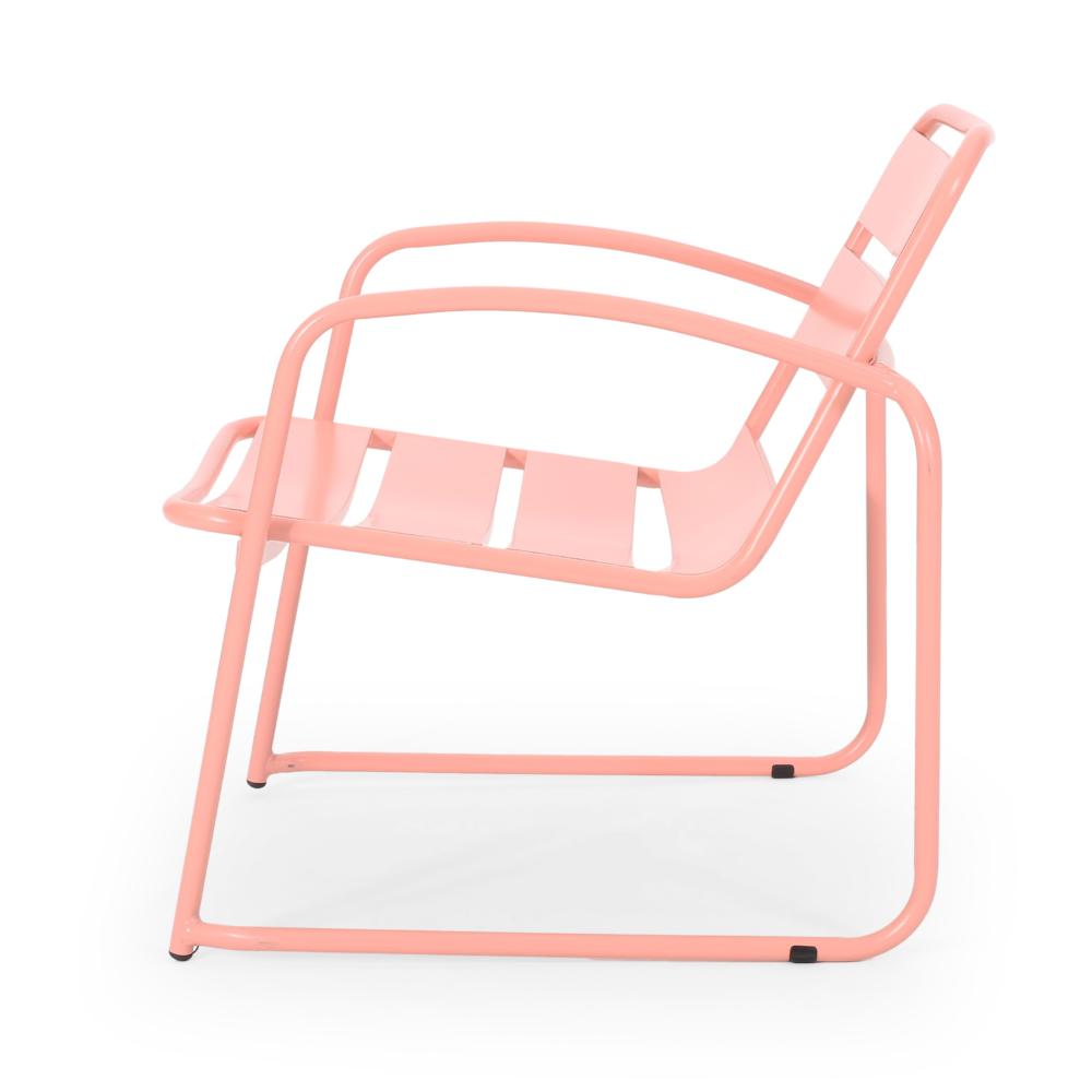 Benjara Gigi Outdoor Accent Chair Set of 2, Powder Coated Iron in Peach Finish