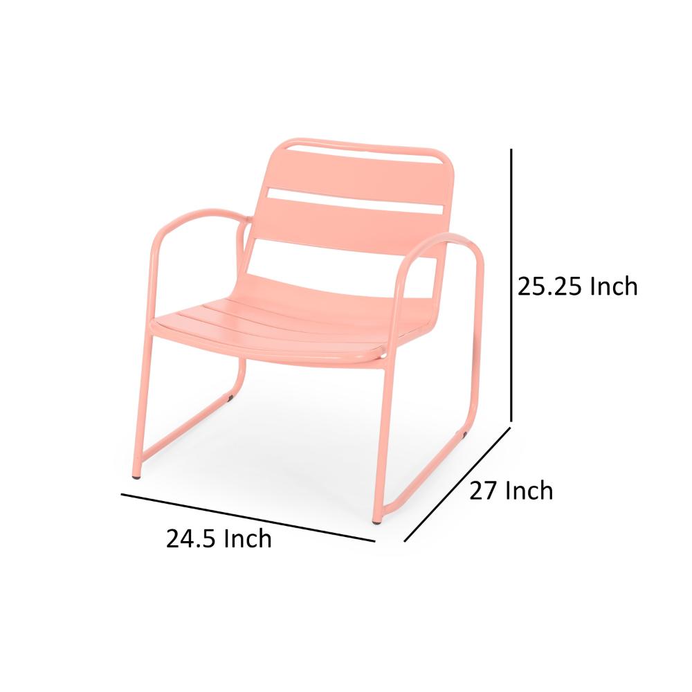 Benjara Gigi Outdoor Accent Chair Set of 2, Powder Coated Iron in Peach Finish