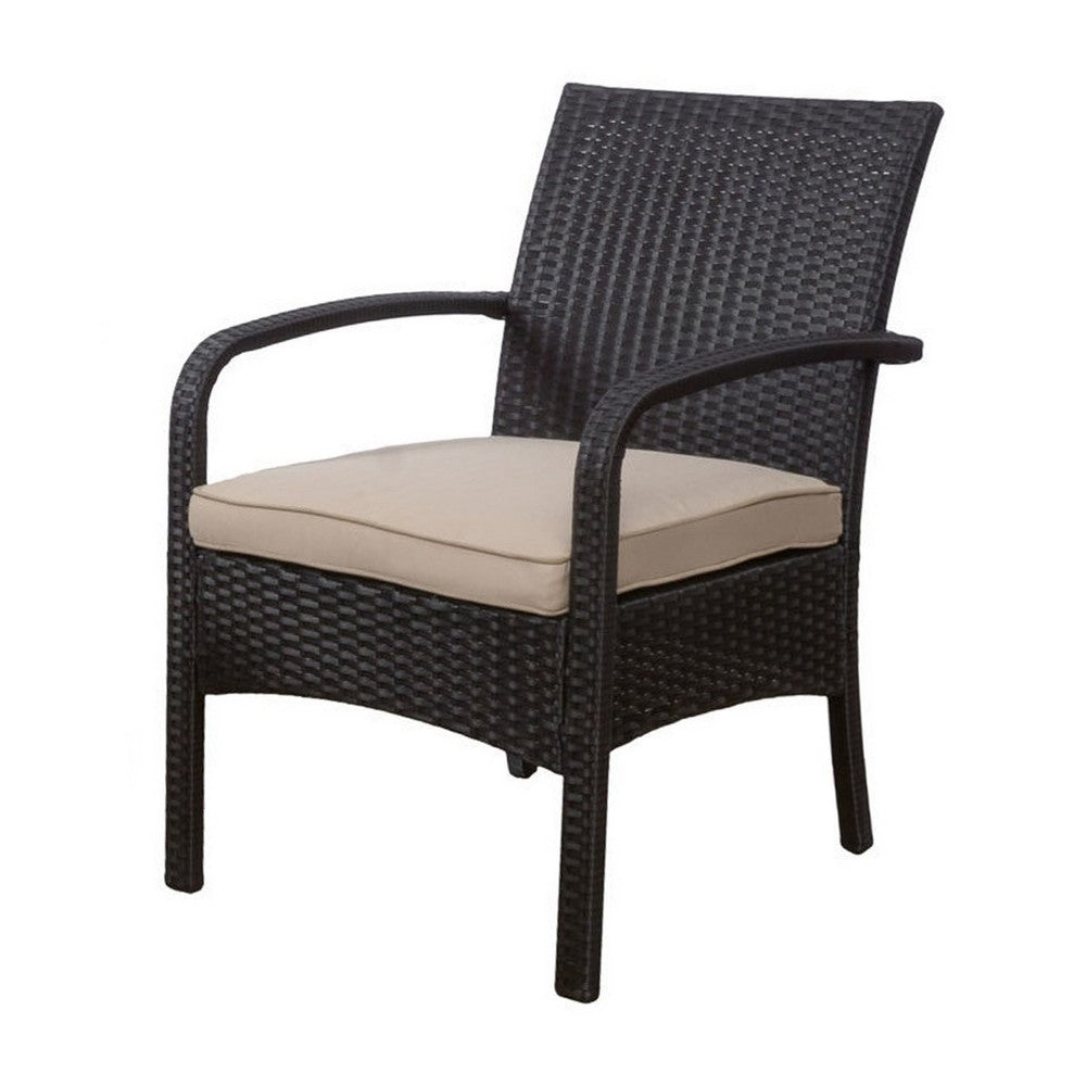Benjara Orry 4pc Outdoor Table Set, 1 Loveseat, 2 Accent Chairs, Tan, Brown Rattan