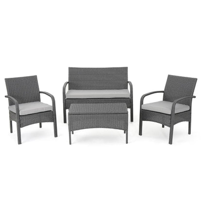 Benjara Orry 4pc Outdoor Table Set, 1 Loveseat, 2 Accent Chairs, Dark Gray Finish