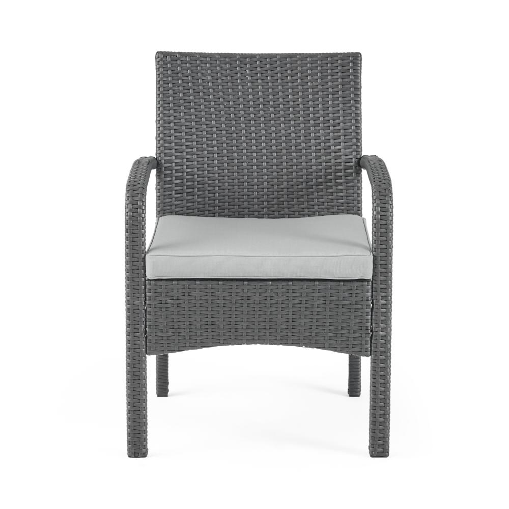 Benjara Orry 4pc Outdoor Table Set, 1 Loveseat, 2 Accent Chairs, Dark Gray Finish