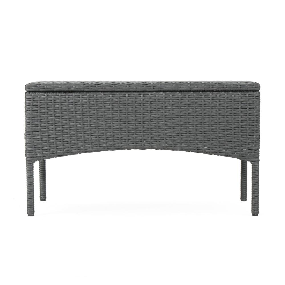Benjara Orry 4pc Outdoor Table Set, 1 Loveseat, 2 Accent Chairs, Dark Gray Finish