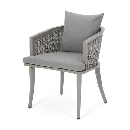 Benjara Ruble Accent Chair Set of 2, Gray Waterproof Fabric, Outdoor Rattan, Iron