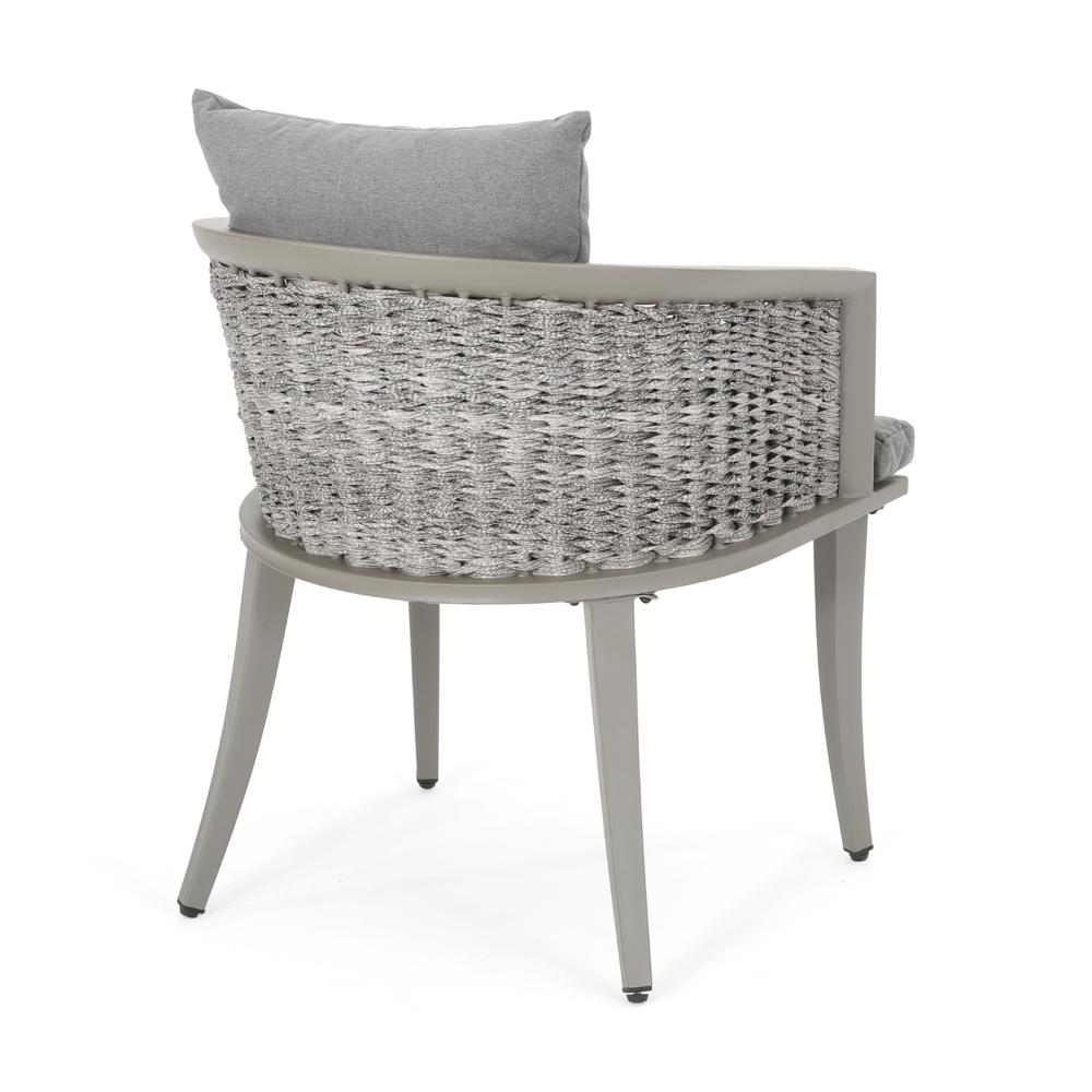 Benjara Ruble Accent Chair Set of 2, Gray Waterproof Fabric, Outdoor Rattan, Iron