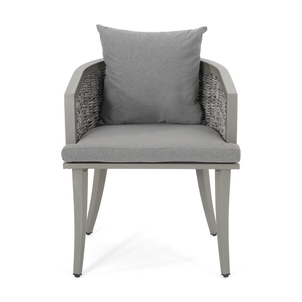 Benjara Ruble Accent Chair Set of 2, Gray Waterproof Fabric, Outdoor Rattan, Iron