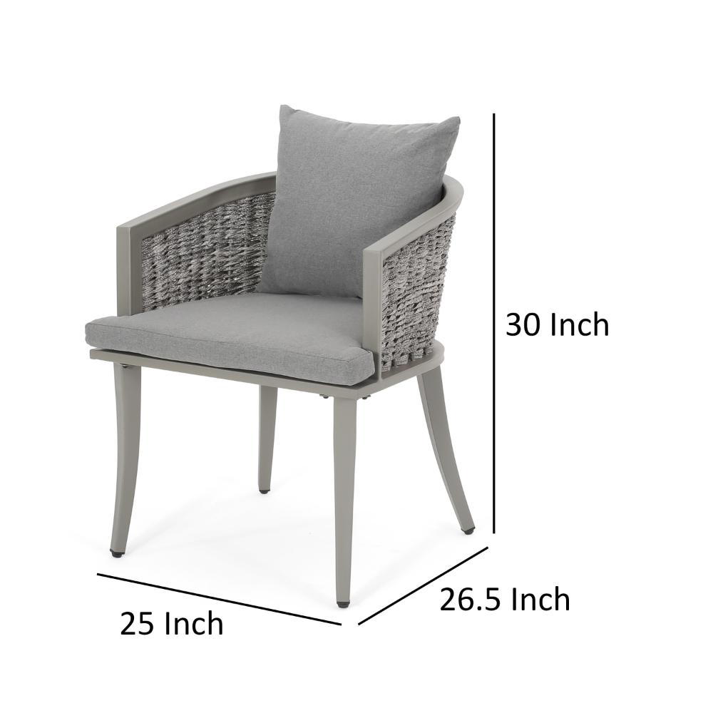 Benjara Ruble Accent Chair Set of 2, Gray Waterproof Fabric, Outdoor Rattan, Iron