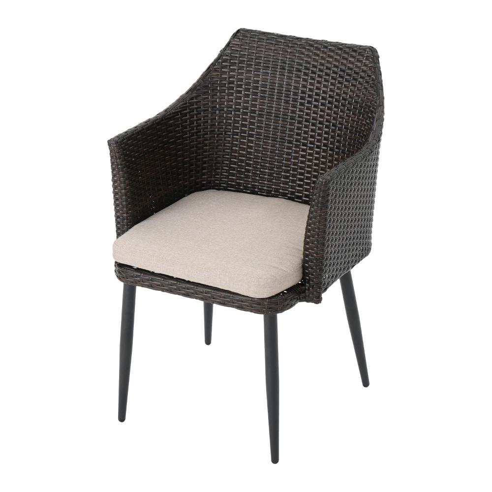 Benjara Kenny 3pc Outdoor Accent Chair Set, 1 Table, White, Brown Rattan, Iron