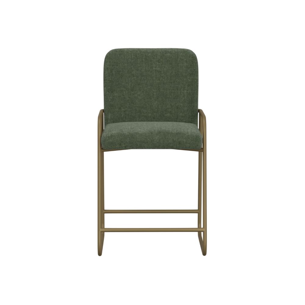Benjara Suze Counter Height Chair, Arch Back, Gold Iron, Olive Green Polyester