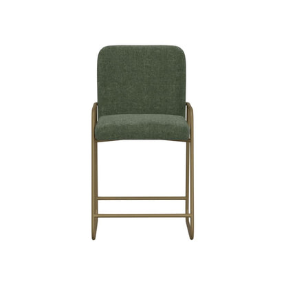 Benjara Suze Counter Height Chair, Arch Back, Gold Iron, Olive Green Polyester