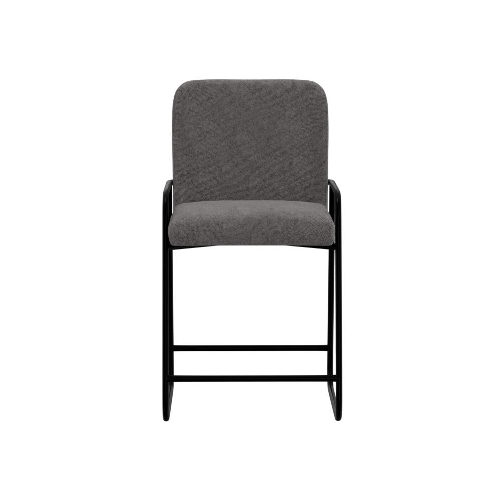 Benjara Suze Counter Height Chair, Arched Back, Black Iron, Dark Gray Polyester
