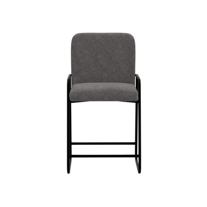 Benjara Suze Counter Height Chair, Arched Back, Black Iron, Dark Gray Polyester