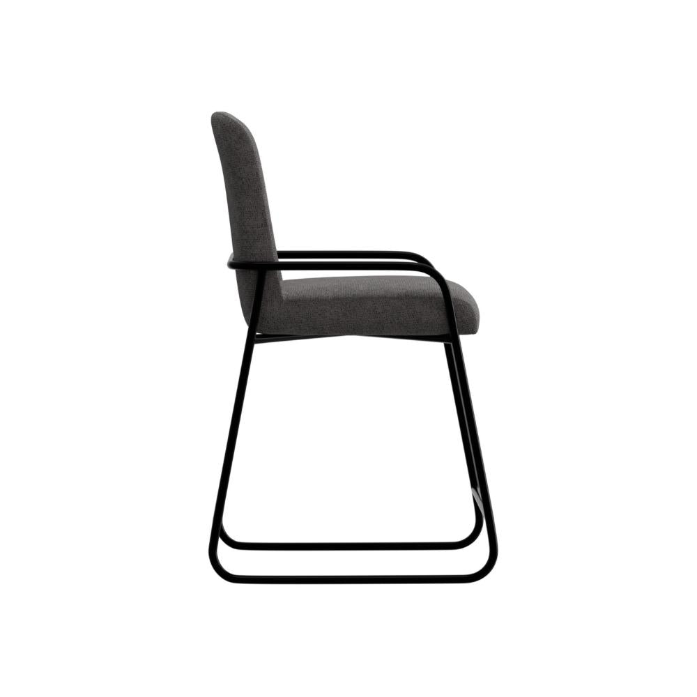 Benjara Suze Counter Height Chair, Arched Back, Black Iron, Dark Gray Polyester