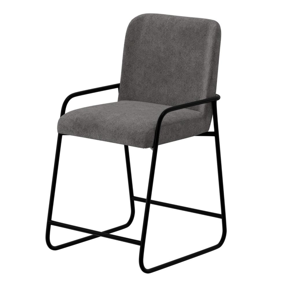 Benjara Suze Counter Height Chair, Arched Back, Black Iron, Dark Gray Polyester