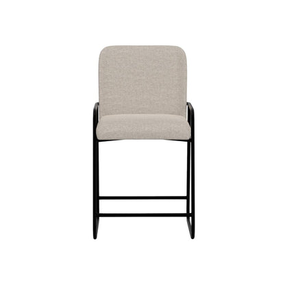 Benjara Suze Counter Height Chair, Arched Back, Black Iron, Light Beige Polyester