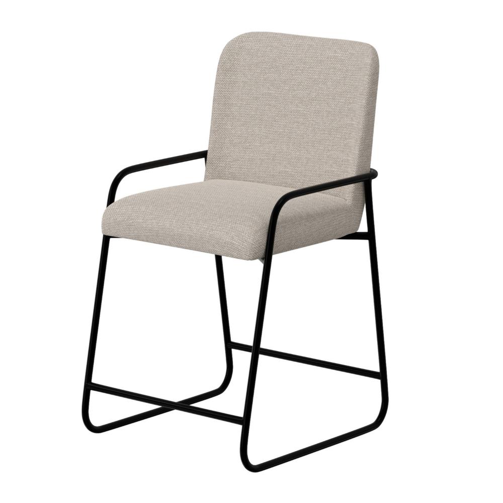 Benjara Suze Counter Height Chair, Arched Back, Black Iron, Light Beige Polyester