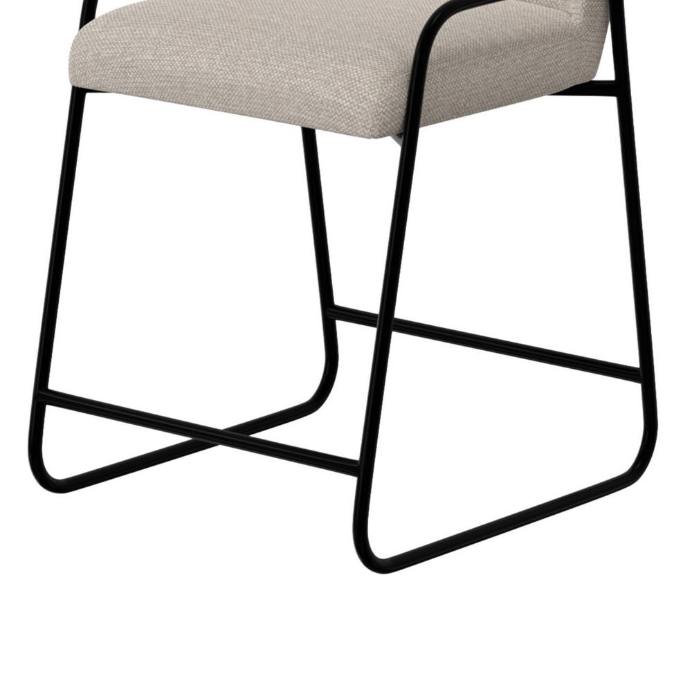 Benjara Suze Counter Height Chair, Arched Back, Black Iron, Light Beige Polyester