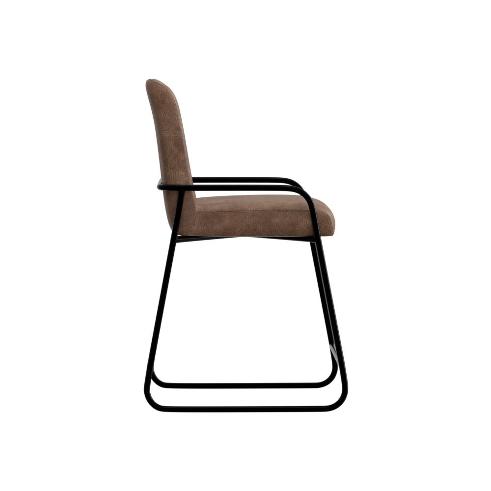 Benjara Suze Counter Height Chair, Arched Back, Black, Cognac Brown Faux Leather