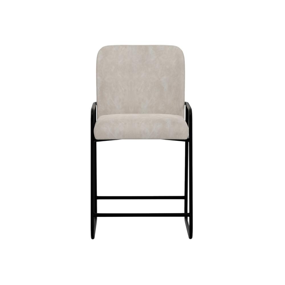Benjara Suze Counter Height Chair, Black Iron Legs, Snow Gray Performance Fabric