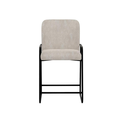Benjara Suze Counter Height Chair, Black Iron Legs, Snow Gray Performance Fabric