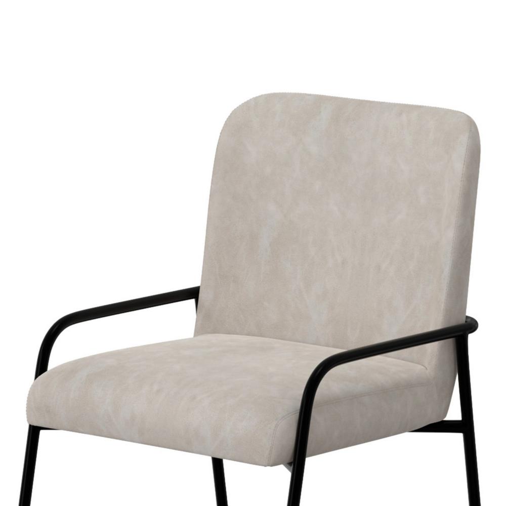 Benjara Suze Counter Height Chair, Black Iron Legs, Snow Gray Performance Fabric