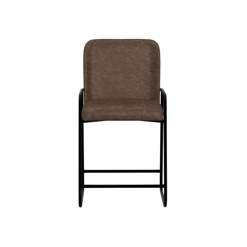 Benjara Suze Counter Height Chair, Black Iron, Hickory Brown Performance Fabric